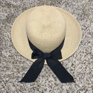 Elegant Tan Sun Hat with Black Ribbon